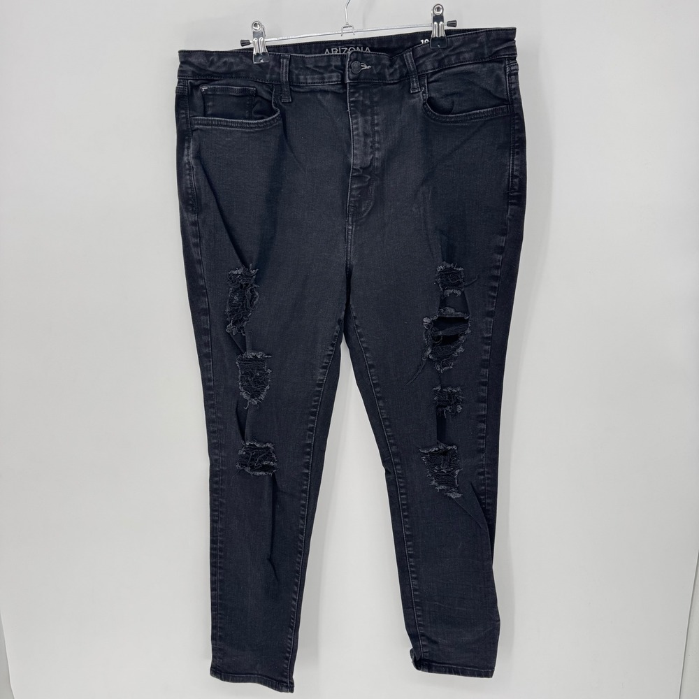 Arizona Jean Co Womens‎ Hi-Rise Jegging Distressed Ripped Black Skinny Jeans 19